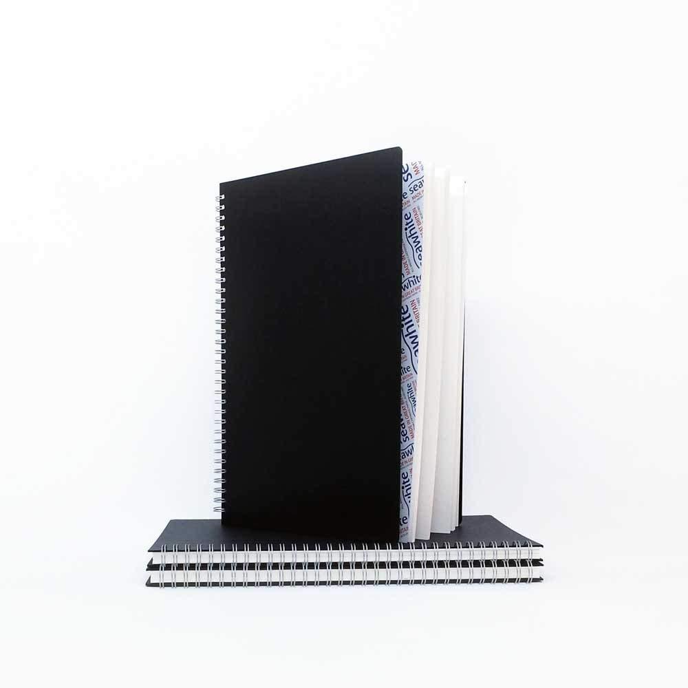 SEAWHITE Black Euro Spiral Hardback Sketchbook 160gsm Portrait A4-210x297mm