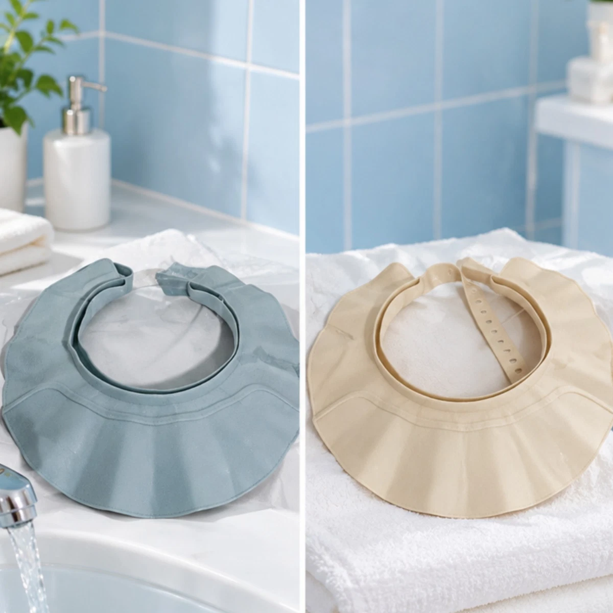 Adjustable Hair Wash Cap with Broad Brim Soft Silicone Rinse Guard Hat