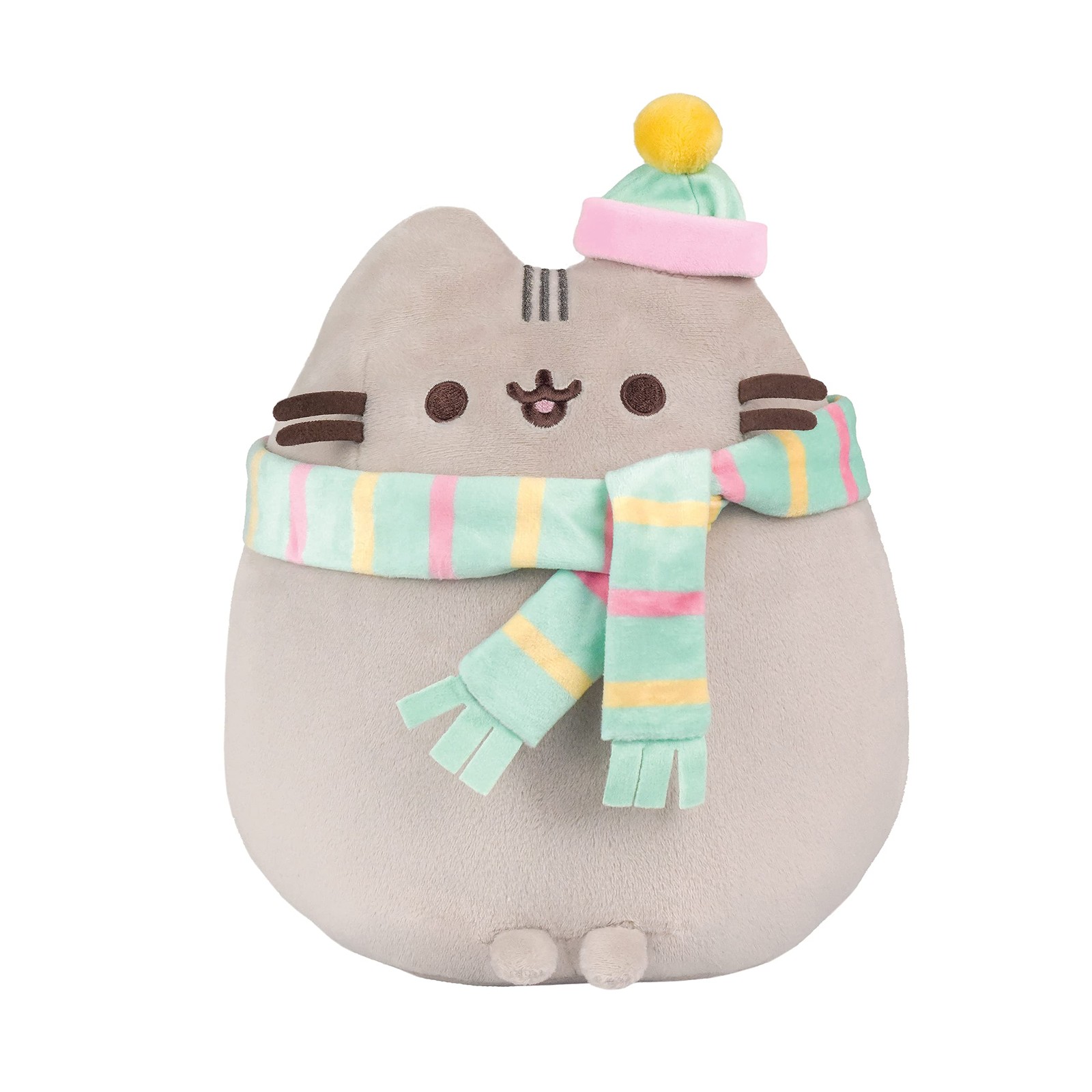 Aurora Cozy Winter Pusheen Soft Toy, Multi-Coloured Plush Cat with Scarf/Beanie
