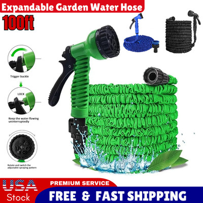 100FT Expanding Expandable Flexible Garden Water Hose w Spray Nozzle USA