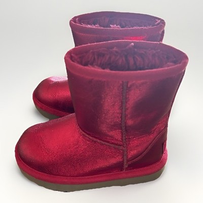UGG Kids Classic II Metallic Sparkle Samba Red Boots TODDLER LITTLE GIRL 9