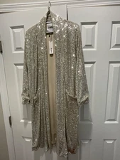 BB Dakota Anthropologie Champagne Sequin Duster Coat, Pockets New Years Party S