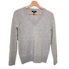 Aqua Cashmere Gray V Neck Pullover Sweater Womens Small Classic Lightweight