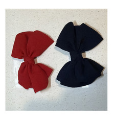 Red Blue Solid Bow Hair Clips Fabric Metal 2pc Set for Women All Hair Types