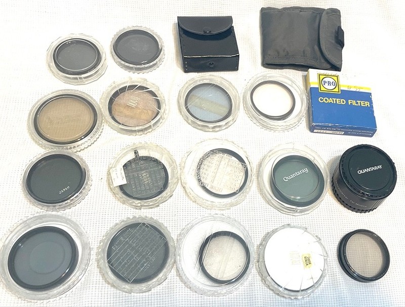 Hoya 49mm  & 59MM Camera Lens Filters Lot 20pc Mixed w Cases + MINOLTA CONVERTER