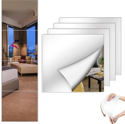10'' x 12'' Acrylic Mirror Tiles, 4 Pack Self Adhesive Acrylic Square Mirrors f...