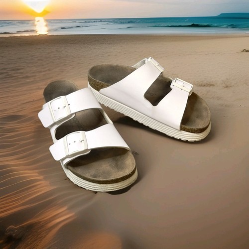 Birkenstock Papillio Grooved Plateau Arizona Sandale 39 / 8-8,5 weiß vegan Pantolette