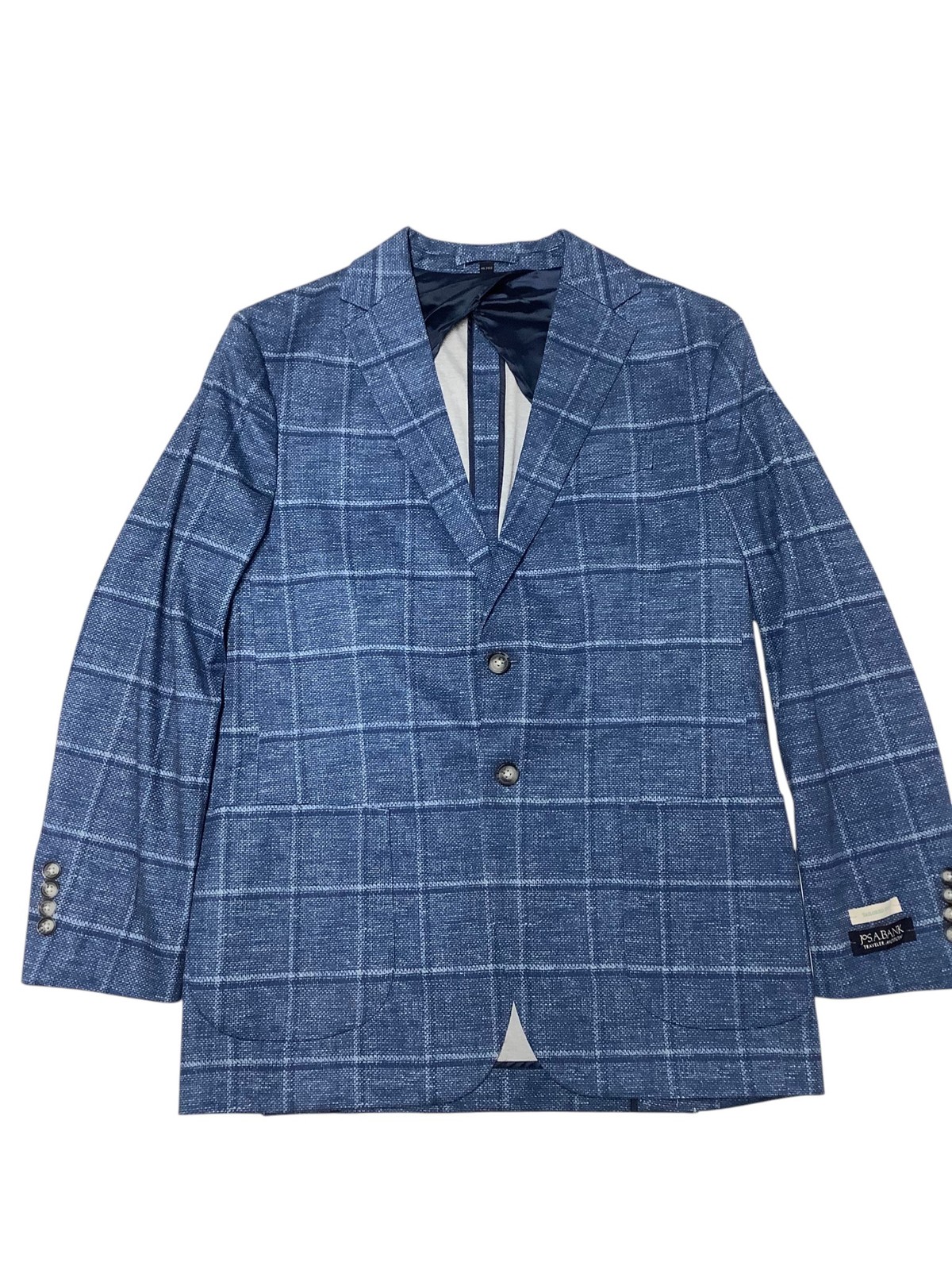 Jos A Bank Mens Tailored fit Traveller Sport Coat Blazer 40 R Blue Plaid