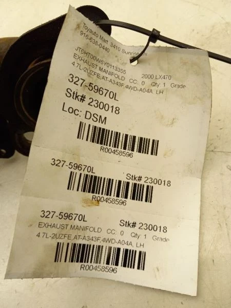 Colector de escape izquierdo del conductor a través de 4/05 se adapta a 98-05 LEXUS LX470 Foto 3 de 4