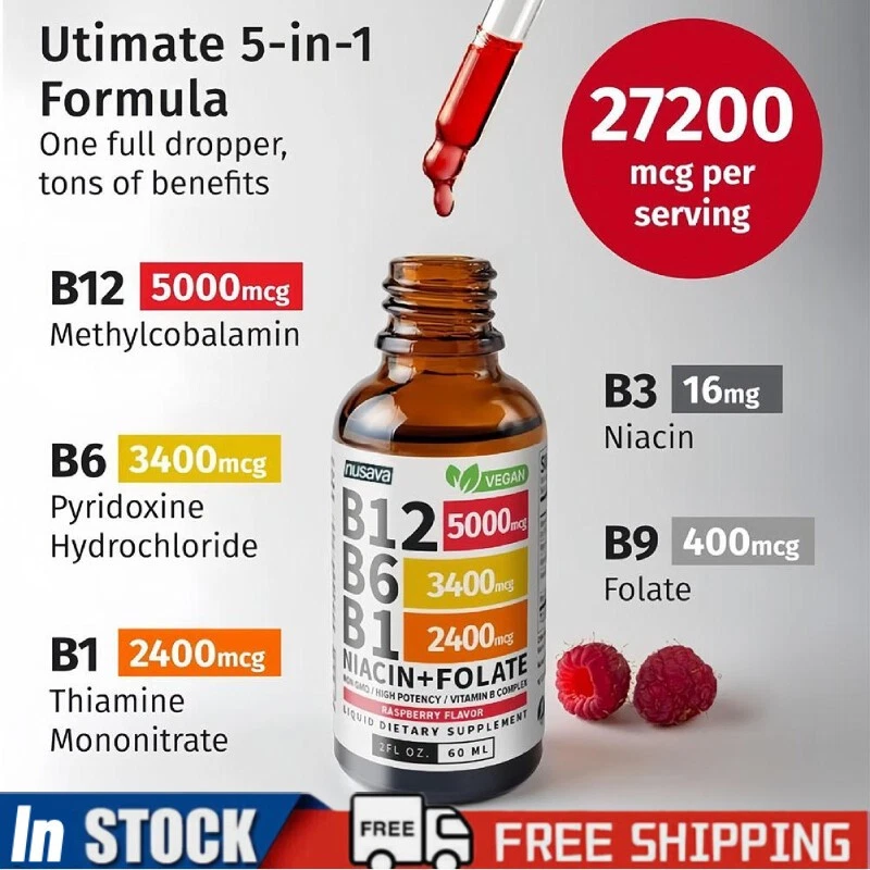1-3X Vitamin B12 and B6 Liquid Drops, B12 Sublingual BComplex - B12 5000mcg60ml - Bild 3 von 4