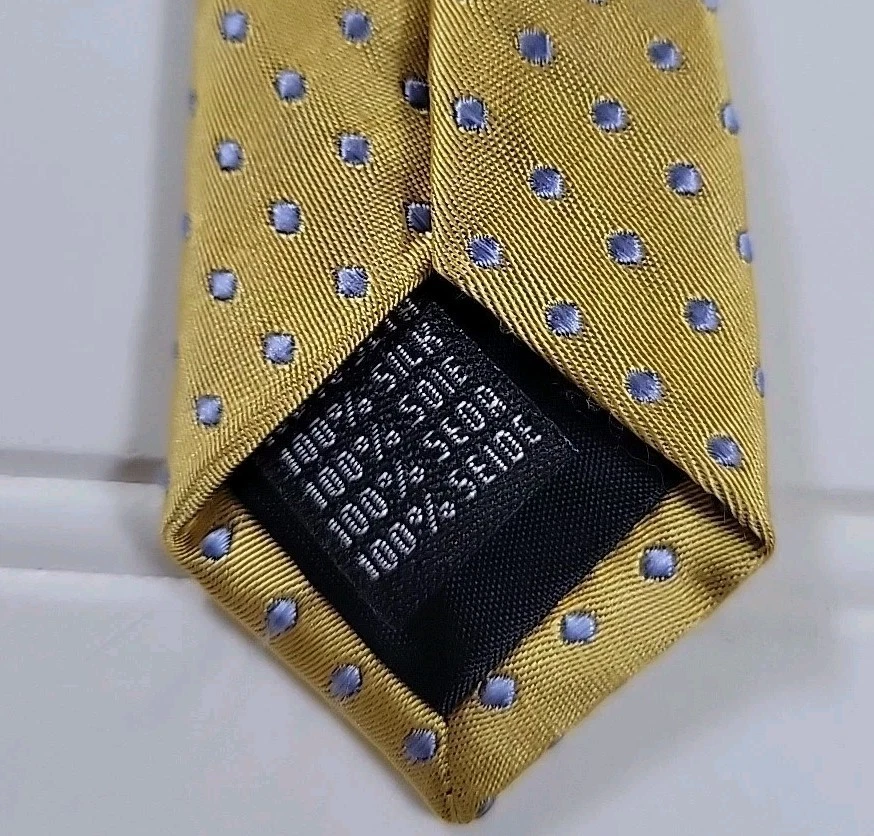 Corbata Harold Powell AMARILLA, AZUL, LUNARES, 100% SEDA. Foto 3 de 4