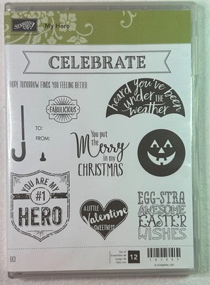 Stampin Up Rubber Cling Stamp 'My Hero' Pumpkin Heart Umbrella Christmas Easter