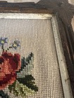 Tramp Art Frame Wood Leaf Corners Needlepoint Picture — photo 6