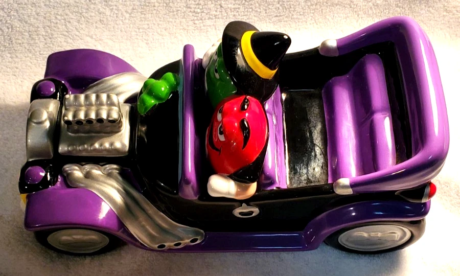 M&M Halloween Púrpura Cerámica Coleccionista RIP Roadster Vintage 2003 Verde y Rojo Foto 3 de 4
