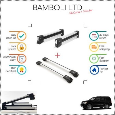 Bamboli 29.5'' Ski Carrier & Silver Cross Bar Set For Nissan Pathfinder 5-13 4pcs