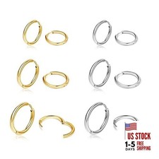 5-10 Pairs Small Gold Silver Hoop Earrings for Women, Stainless Steel 6pcs-G S