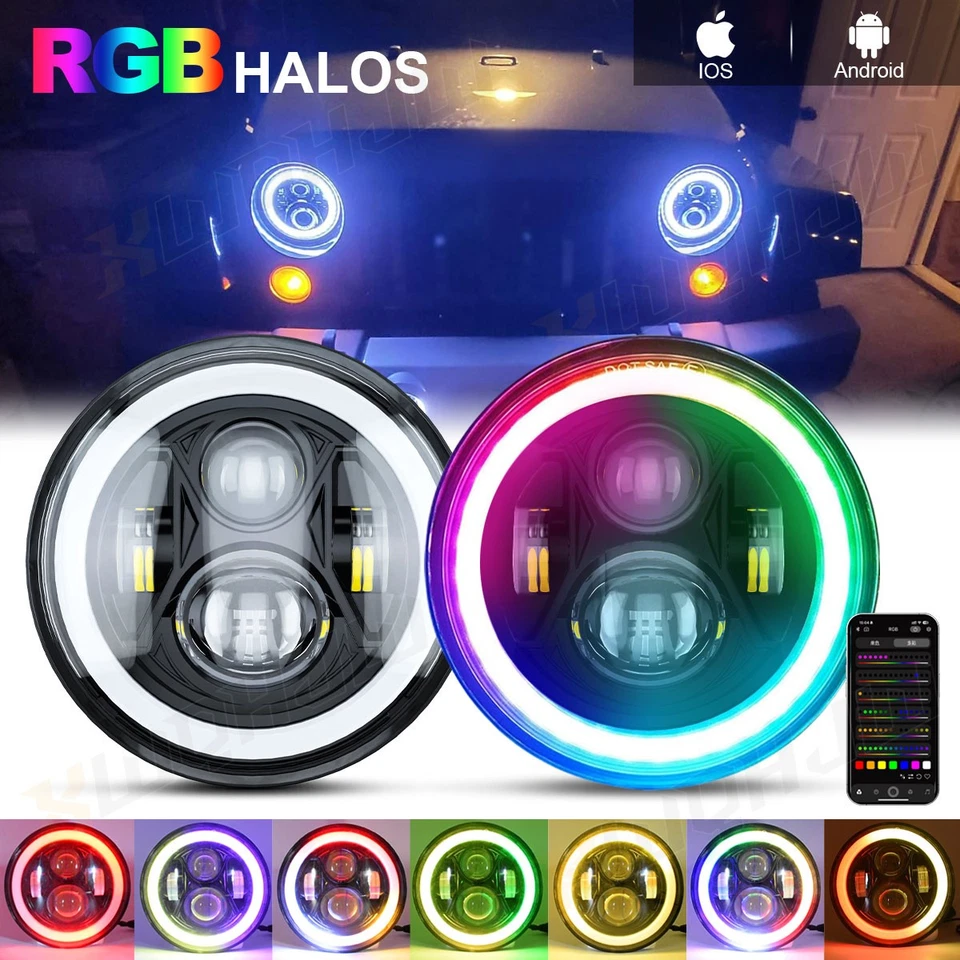 Par de faros LED redondos de 7" RGB DRL haz sellado alto/bajo para Dodge Dart 1964-1976 Foto 3 de 4