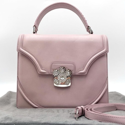 Alexander McQueen 2way Pink Jeweled Leather Top Handle Crossbody Bag Auth