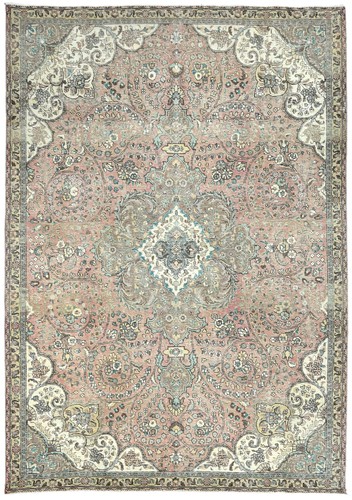 Floral Medallion Antique Oriental Rug Muted Brown Distressed Carpet 7'5X10'5 ft