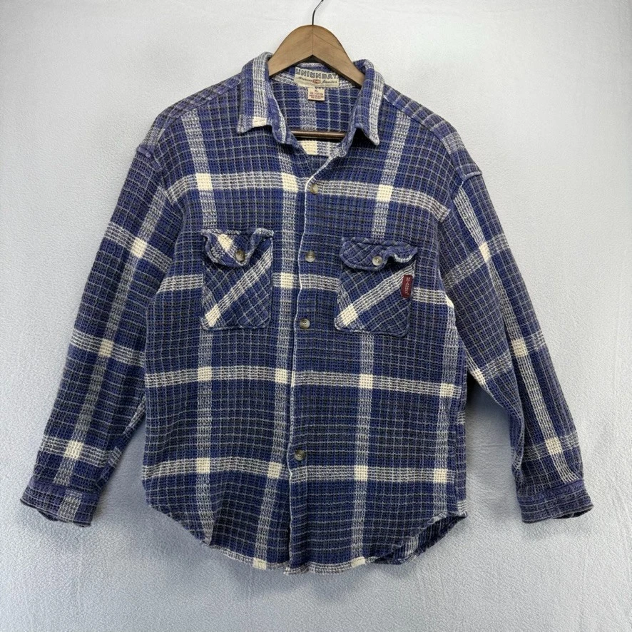 Camisa Unionbay Vintage Hombre XL Azul Negro Franela Texturizada Surfer Grunge Años 90 Foto 2 de 4