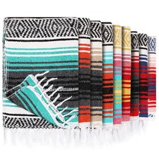9 Pcs Mexican Blanket Bulk Large Yoga Blanket Striped Falsa with Fringed for ...