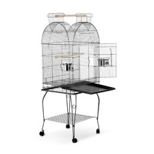 IKAYAA Parrot Bird Cage H18133 Dome Top with Stand   Silver Black   New in Box