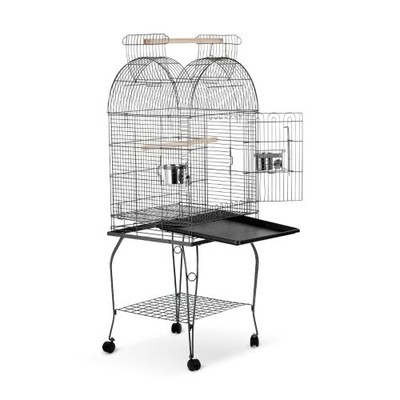 IKAYAA Parrot Bird Cage H18133 Dome Top with Stand   Silver Black   New in Box