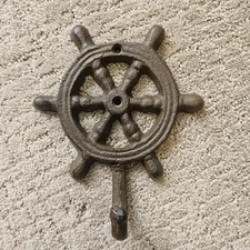 Cast Iron Ship Wheel Nautical Towel Keys Coat Wall Hook Rustic