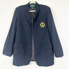 Lauren Ralph Lauren Vtg Wool Crest Blazer Size 12 Navy Preppy Academia FLAWED