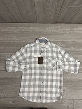 VTG Weatherproof Brushed Flannel Plaid Shirt Button Down Mens M Gray WhiteCotton