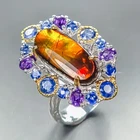Handmade 10 ct+ Natural Ammolite Ring 925 Sterling Silver Size 8 /R461968