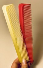 2 Vtg 1970s Unbreakable Vistron Pro Comb #1170 Made in the USA Pink Yellow 7.5"