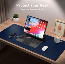 Non-Slip PU Leather Desk Pad, Protector for Office Desk Mat 23.6x13.7 Dark Blue