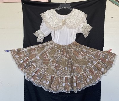 Vintage Square Dance Outfit   Lace Top + Piped Skirt   Petite/Small Custom Made