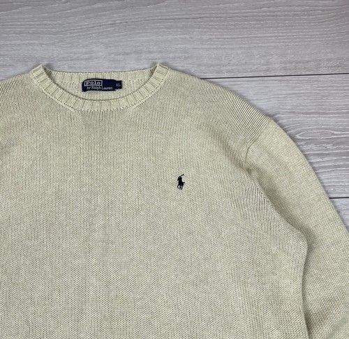 Polo Ralph Lauren Vintage 90s Cable Knit Beige Cotton Sweater XL Size Mens - Picture 4 of 9
