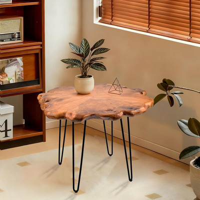 27.5 Inch Live Edge Side Table, Wood Small End Table with Waterproof, Rustic Acc