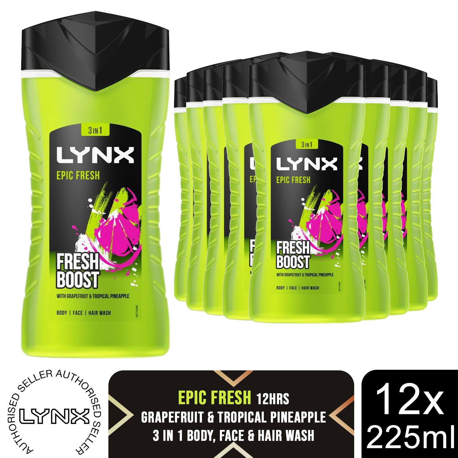 Lynx Epic Fresh Shower Gel Grapefruit & Tropical Pineapple Scent 225ml, 12 Pack