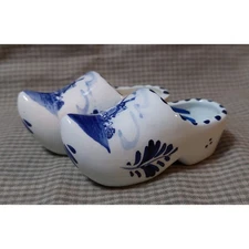 Pair of Delfts Blauw Ceramic Clogs Holland Windmill Delft Blue