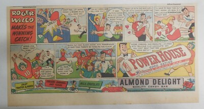 Power House Candy Bar Ad: Roger Wilco: Makes Winning Catch! 1940's Size 7.5 x 15