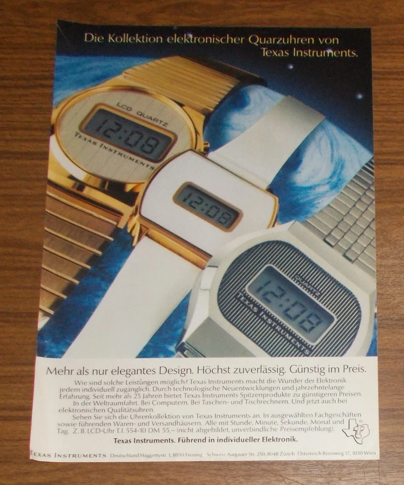 Seltene Werbung TEXAS INSTRUMENTS TI 554-10 Elektronische LCD Quarzuhr 1978 - Bild 1 von 1