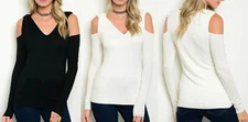 Long Sleeve Open Twisted Cut-Out Cold Shoulder Jersey Blouse Top