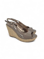 Sofft Balin Womens Size 8M Taupe Patent Leather Wedge Sandals Espadrille Comfort