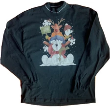 LET IT SNOW Vintage Mock Neck Shirt Sz Large Cottage Core Christmas Grandma