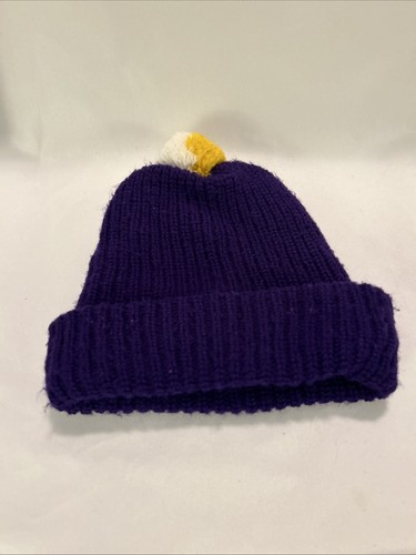 Vintage 70's MINNESOTA VIKINGS Sewn Logo Purple Yellow Knit Hat Cap Beanie W Pom - Picture 3 of 8