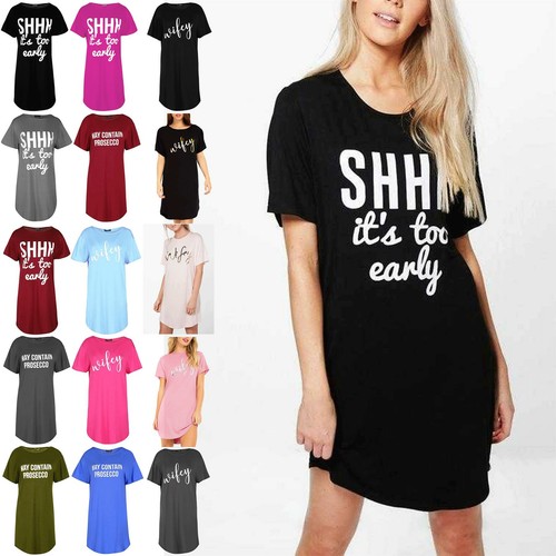 Womens Curved Hem Oversized Ladies Shhh 