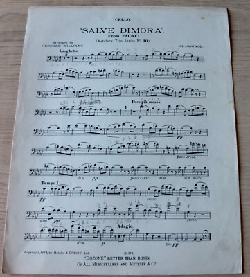 GOUNOD SALVE DIMORA AUS FAUST CELLO SOLO NOTEN (1923) ENGLAND