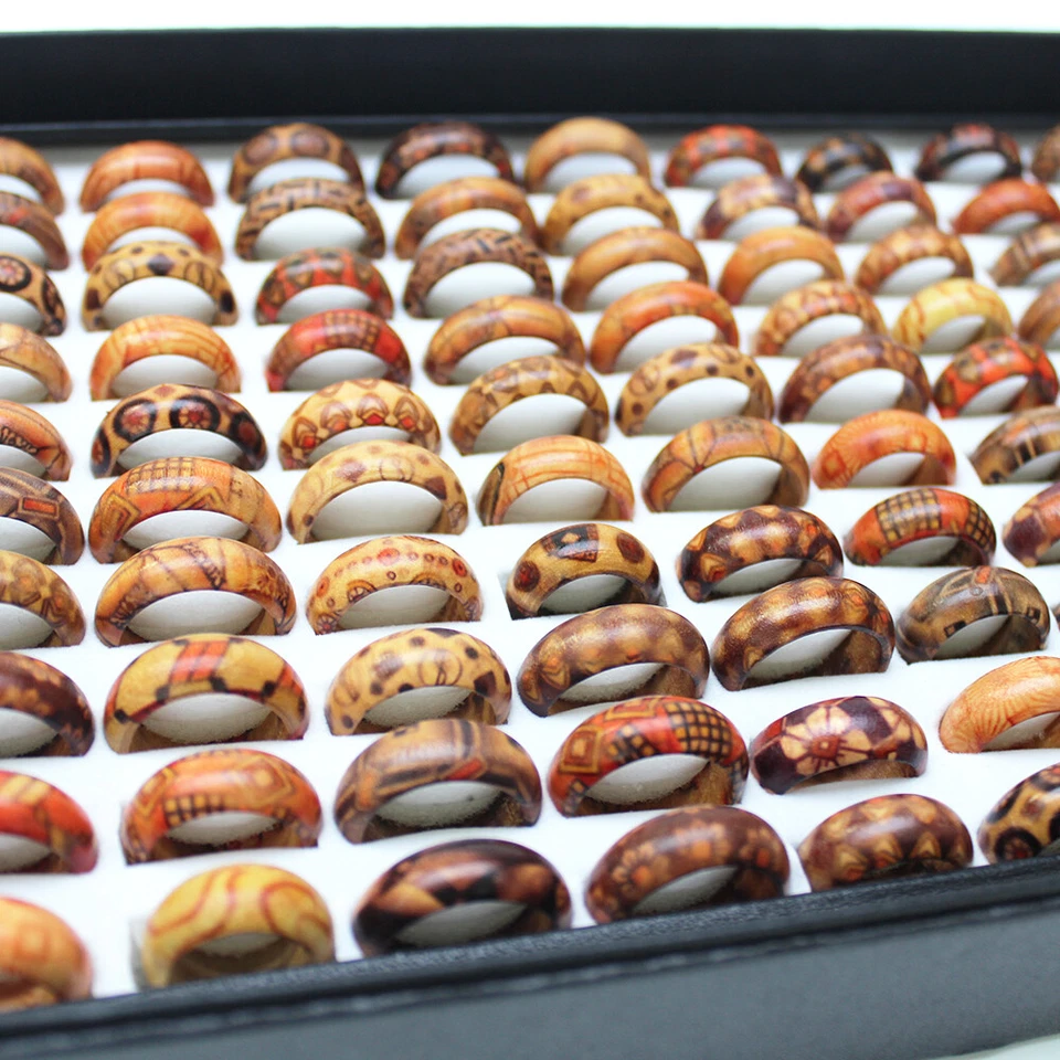 Venta al por mayor Lote Anillos de Dedo de Madera para Mujer Madera Leopardo Patrón Mixto Joyería Foto 3 de 4