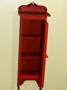 Hand Painted Red Dollhouse Mini Shelf Wood Cabinet Small Furniture Vintage