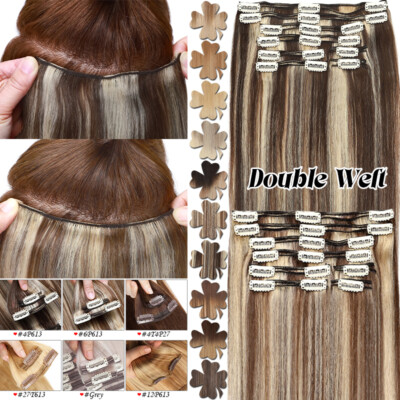100% Thick Clip In Remy Human Hair Extensions Double Weft Full Head Balayage 8PC