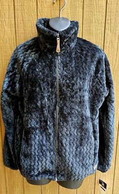 $100 Zeroxposr Black FullZip Jacket Fuzzy Chevron Super Soft Coat Women Sz S NEW